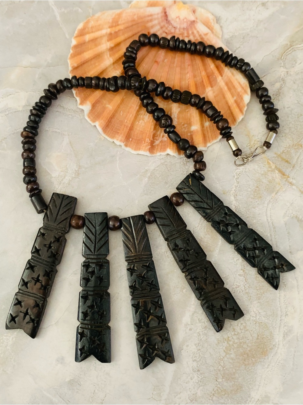 African Hand-Carved Tribal Necklace Vintage